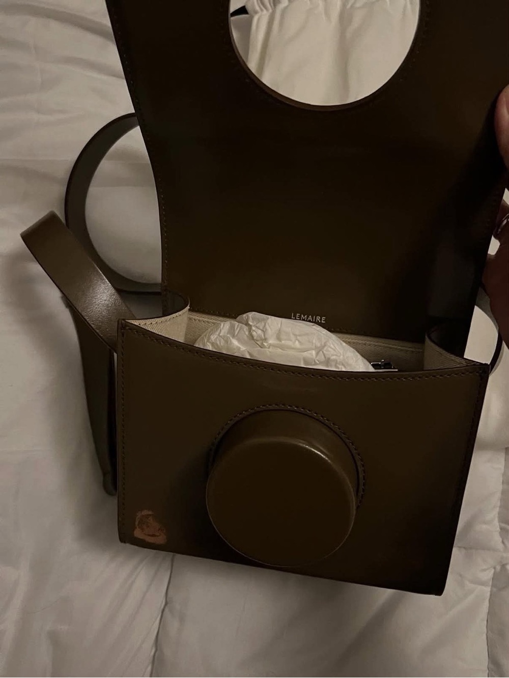 Lemaire Olive Leather Circular-Detail Crossbody Bag